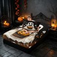 thumbnail image 4 of Homewish Halloween Ghost Twin Sheets, Spooky Animal Daisy Bedding, Dark Brown White Orange, 3-Piece (1 Flat Sheet, 1 Fitted Sheet and 1 Pillowcase), 4 of 6