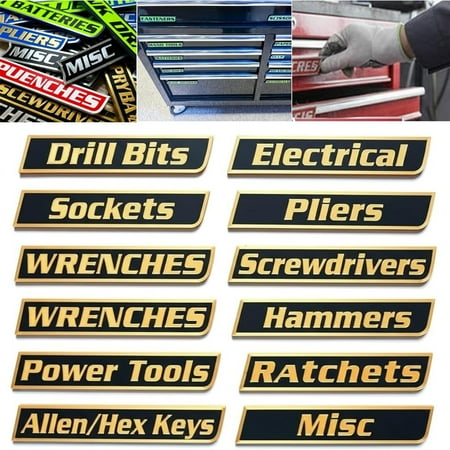 12 Pack of Magnetic Toolbox Labels Magnetic Tool Box Labels Tool Box Labels Magnet for Tool Organization Mechanics Diyers Steel Toolboxes Carts Drawers