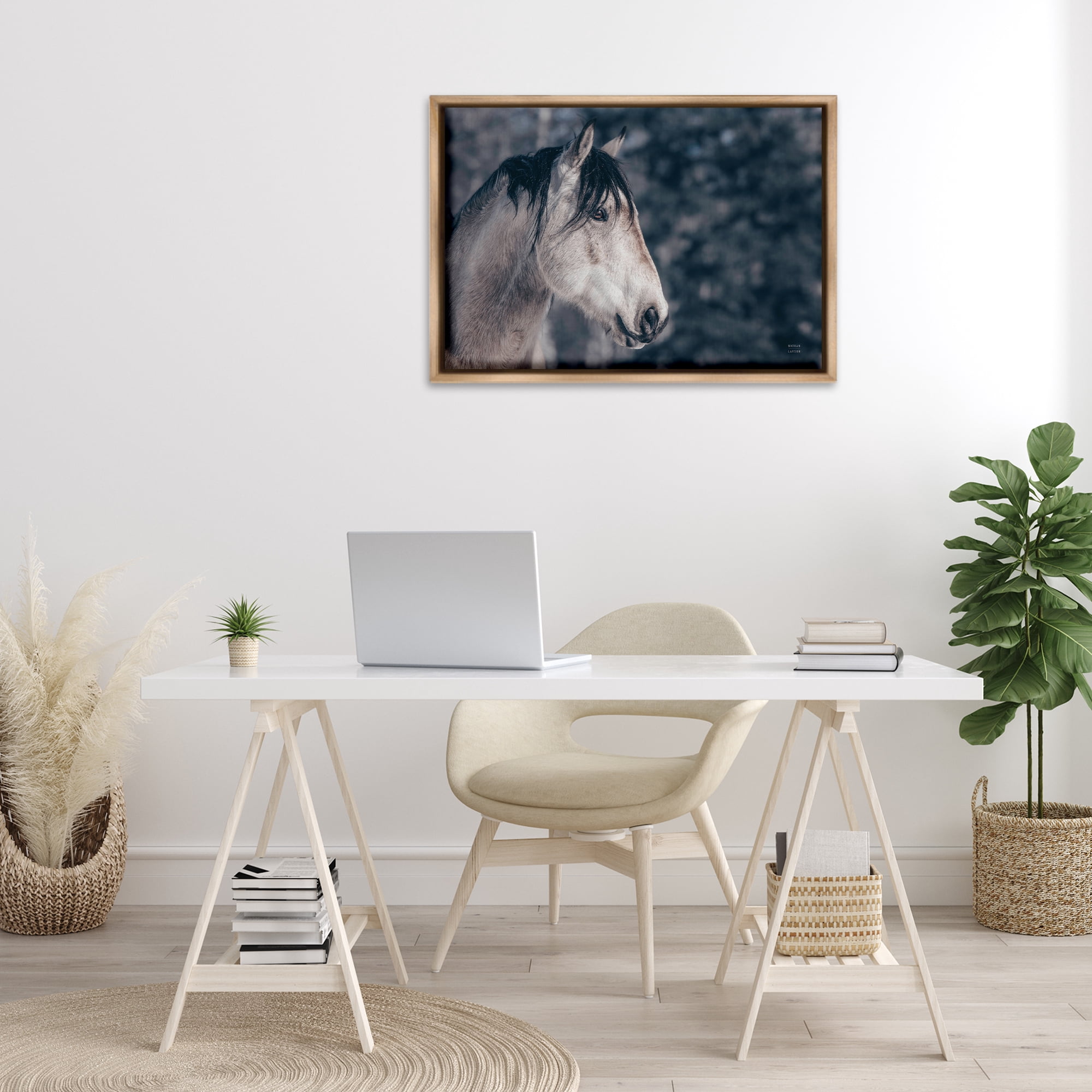 Stupell Industries Intense Gaze Stallion Animals & Insects Photography Brown Floater Framed Canvas Art Print Wall Art, 31 x 21
