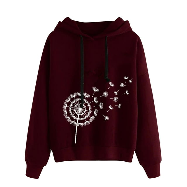 Chandail à Capuche pour Femmes à Manches Longues avec Cordon de Serrage et Imprimé Pissenlit, Coupe Ample Décontractée pour l'Automne et l'Hiver