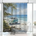 thumbnail image 4 of Tour Bus Shower Curtain Palm Tree Beach Ocean Surfboard Surf RV Summer Hawaii Coastal Theme Seaside Vacation Beach Camping Car Bathroom Curtain Decor Set with 12 Hooks 72x72 inches (B), 4 of 6