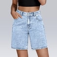 thumbnail image 2 of iHPH7 Bermuda Jorts Baggy Jean Shorts - Casual Loose Fit Wide Leg Knee Length Denim Shorts with Pockets Light Blue XL, 2 of 4
