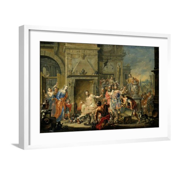 Art.com Manius Curius Dentatus Refusing the Bribes of the Samnites Giclee Print by Johann Georg Platzer, White Frame Wall Art, 29" x 21"