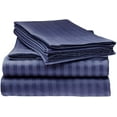 thumbnail image 2 of 600 Thread Count 100% Egyptian Cotton Sleeper Sofa Bed Sheet Set Stripe Twin Size (36" x 72" x 5") with 4 -PCS Fitted Straps Color Navy Blue, 2 of 6