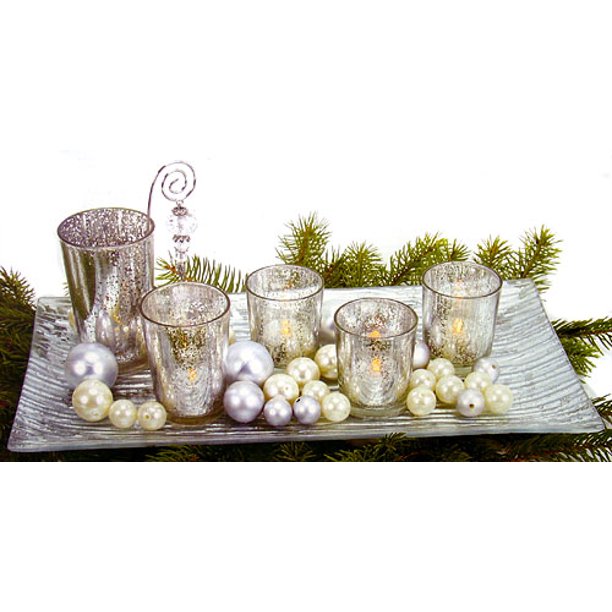 Dennis East 9Piece Silvered Glass Christmas Votive Candle "Garden" Set