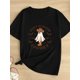 thumbnail image 1 of Women's Halloween T-Shirt - Funny Cowboy Graphic | Dark Gray with Brown Print, Casual Halloween Party outfit, Seasonal attire, Playful Graphic Tee, Holiday Clothing, Durable Material, Short Sleeve, 1 of 6