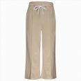 thumbnail image 5 of TOWED22 Girls Sweatpants Straight Elastic High Waist Baggy Pants Drawstring Wide Leg Pants Teen Pockets(Khaki,4-6 Y), 5 of 5
