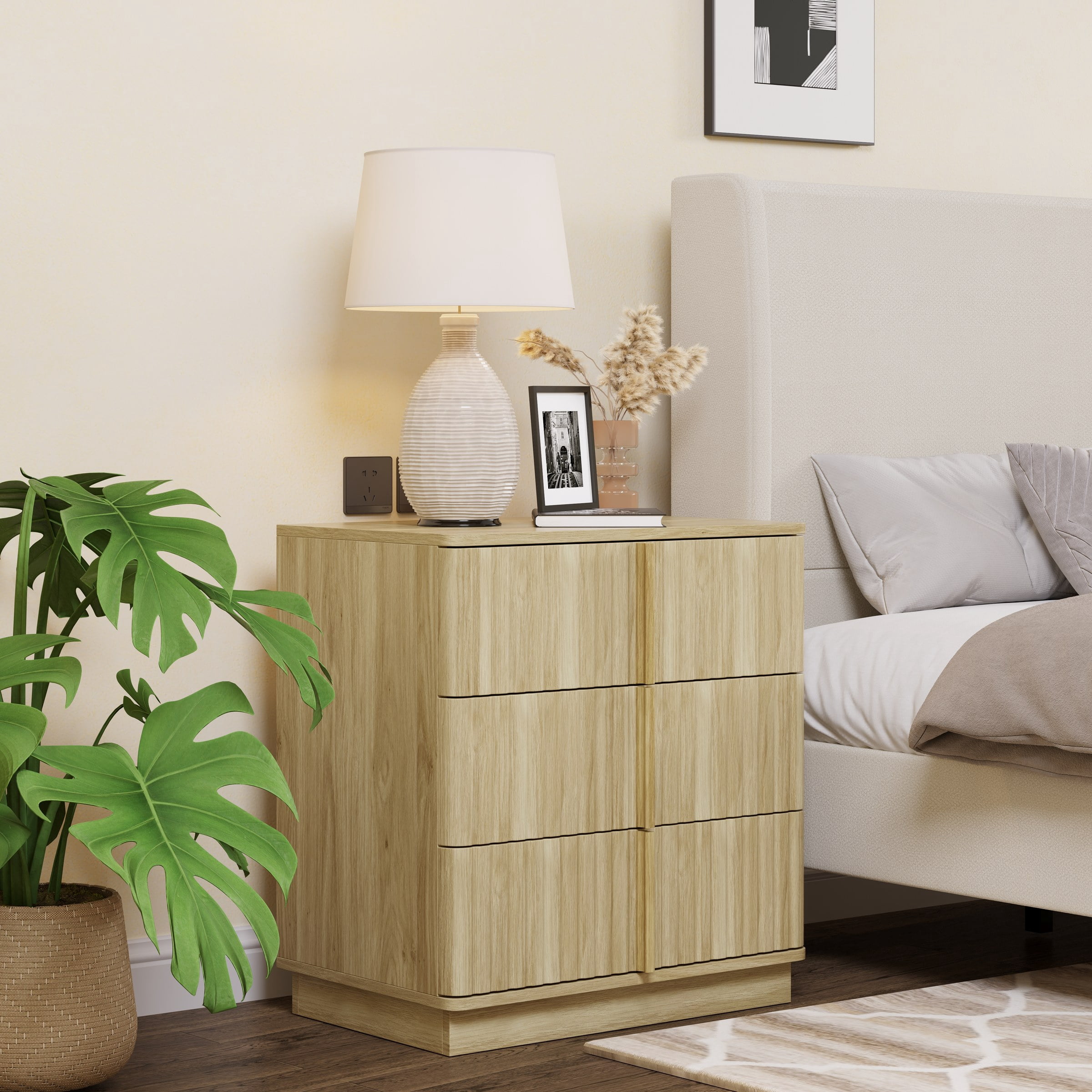 25.39"Vertical Stripe Vintage 3 Drawer Nightstand Cost-Effective Retro Cabinet Furniture Modern Coffee Table,Suitable for Bedroom,Living Room and Home Office
