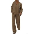 thumbnail image 2 of Lounge Sets for Women 2025 V Neck 2 Piece Outfits Airport Wide Leg Pants Matching Set Sweatsuits Khaki S, 2 of 7