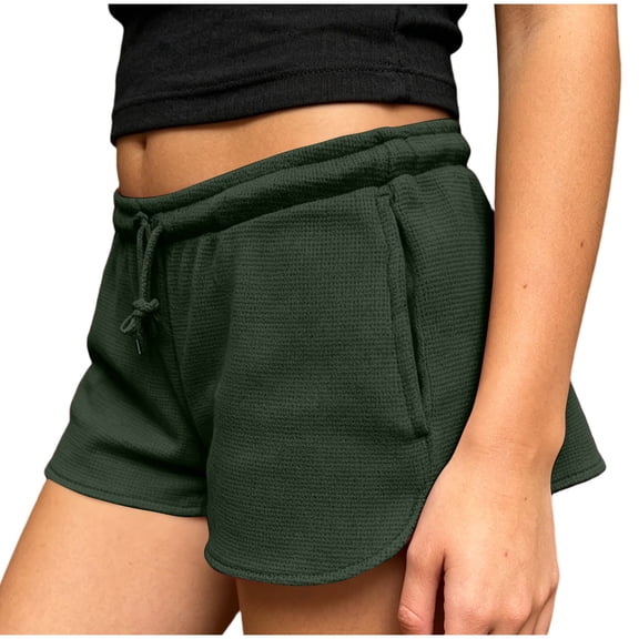 Mifsaly Womens Pajama Shorts Waffle-Knit High Waisted Drawstring Casual Summer Sleeping Shorts Soft Breathable Home Daily Wear Clothes Army Green,M