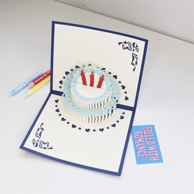 Tarjeta de felicitación de cumpleaños 3D hueca creativa con tallado de papel, regalo de cumpleaños con bendición de dibujos animados, tarjeta de felicitación con forma de pastel y personalidad