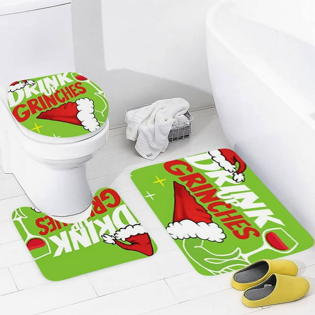 Grinch Christmas Decorations Grinch Decor the Grinch Christmas Snowman Print Toilet Bathroom Mat And Shower Curtain Three Piece Set
