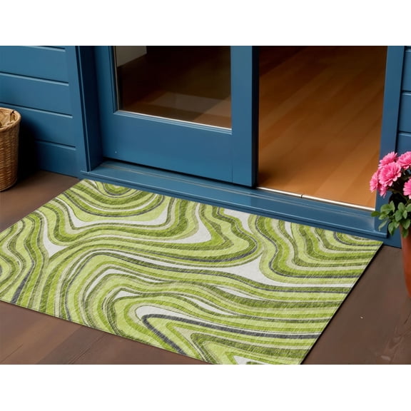 3' X 5' Lime Green And Charcoal Abstract Washable Indoor Outdoor Area Rug