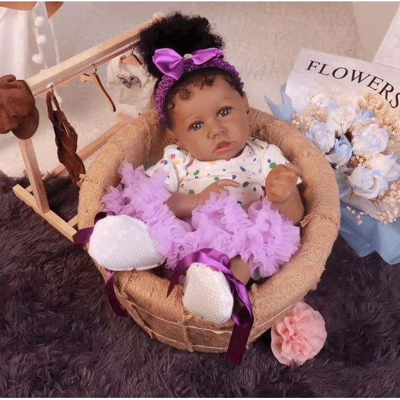22 Inch African American Reborn Baby Doll, Realistic Black Newborn Baby Doll (No Accessories) for Kids Age 3 