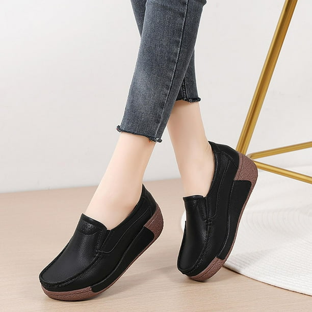 Zapatos casuales de mujer cómodos punta redonda transpirable tacones  gruesos negro Yuyangstore Plataforma de mujeres