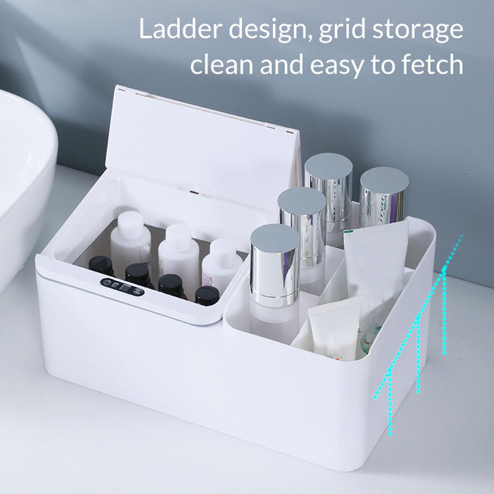 sruoe Desktop Storage Box, Desk Organizer Office Accessories, Make Up Desk Cosmetic Storage Box, Classic Office Supplies, Countertop Organizers for Bedroom, Bathroom Table Top Storage Box Sundry