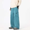 thumbnail image 2 of PIMSSY Men Casual Pants Utility Joggers High Waist Loose Straight Leg Wide Trousers Autumn Male Trendy Solid Color Slacks, 2 of 4