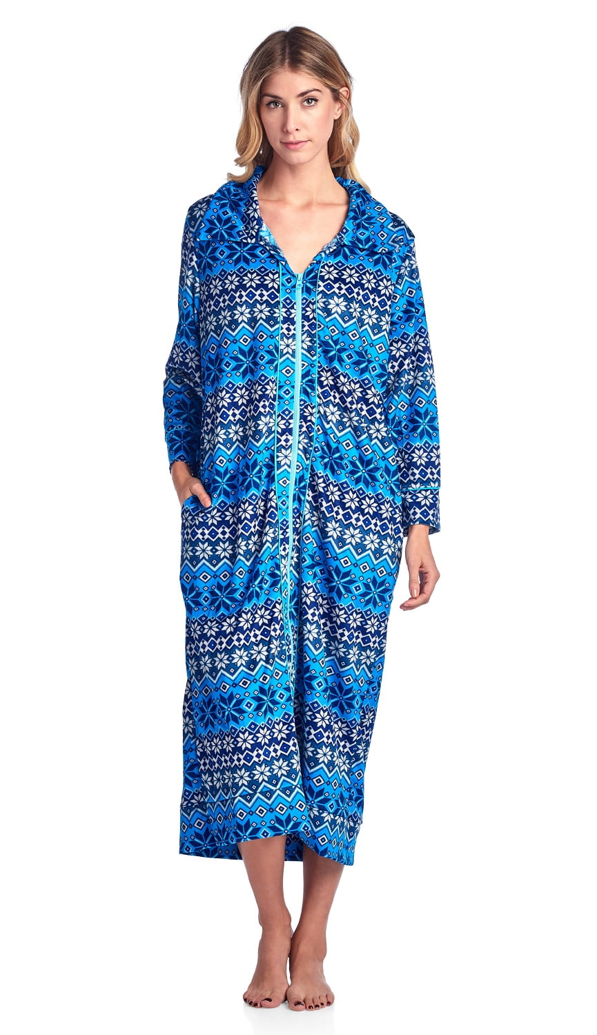 Ashford & Brooks Women's Long Zip Up Mink Fleece Lounger Robe