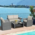 thumbnail image 3 of Gymax Ensemble de Conversation en Rotin pour Patio 4 Pcs Ensemble de Meubles d'Extérieur avec Coussins Kaki, 3 of 10
