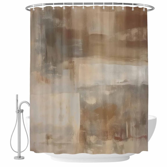 Brown Abstract Painting Fabric Shower Curtain Modern Art Texture Washable Shower Curtains for Bathroom, Waterproof Bath Curtain with Hooks Home Decor 36x72in