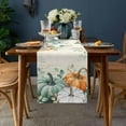 thumbnail image 4 of Fall Table Runner 13x48 Inches Long Thanksgiving Sage Green Pumpkin Table Runners Cotton Linen Autumn Teal Eucalyptus Leaves Dresser Scarf Kitchen Dining Table Decor for Fall Holiday Party Coffee, 4 of 7