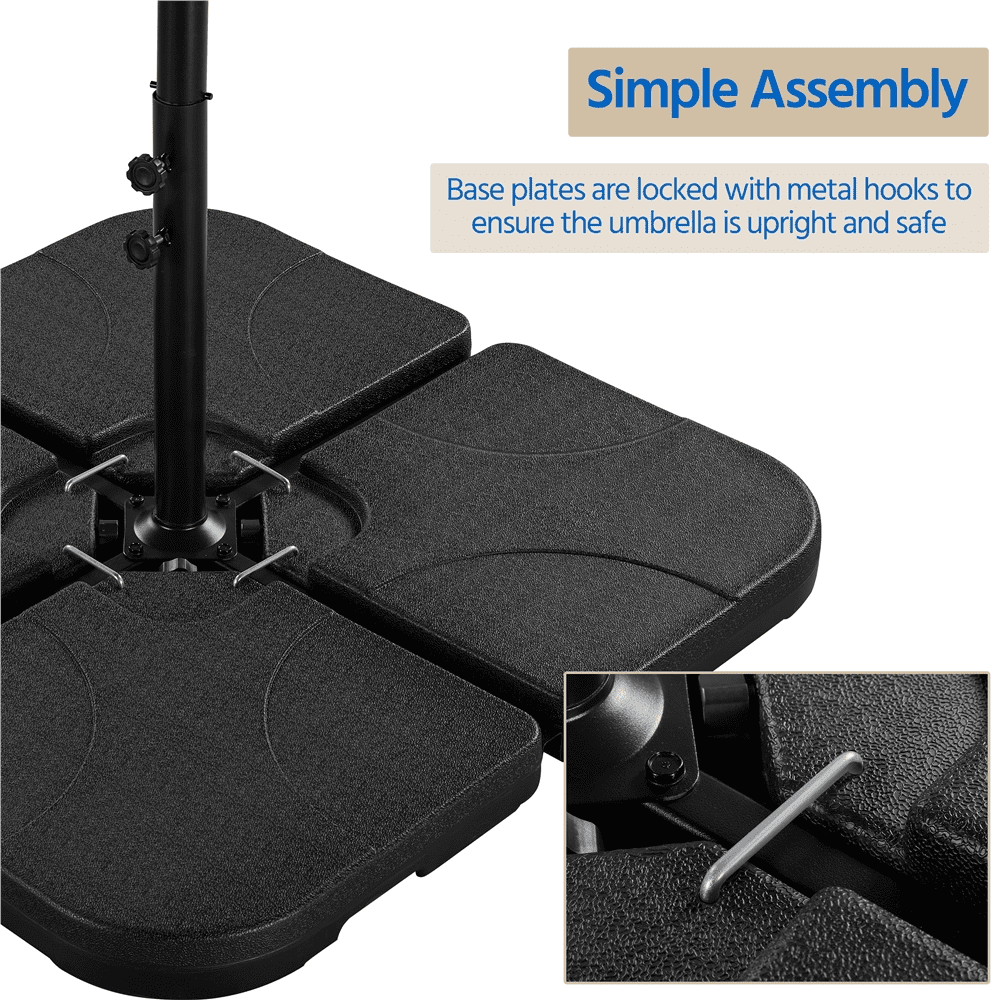 Renwick 53L 4-Piece Fillable Cantilever Umbrella Base, Heavy-Duty HDPE, Black