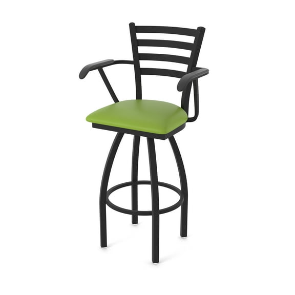415 Jackie with Arms 25" Swivel Counter Stool with Black Wrinkle Finish and Canter Kiwi Green Seat