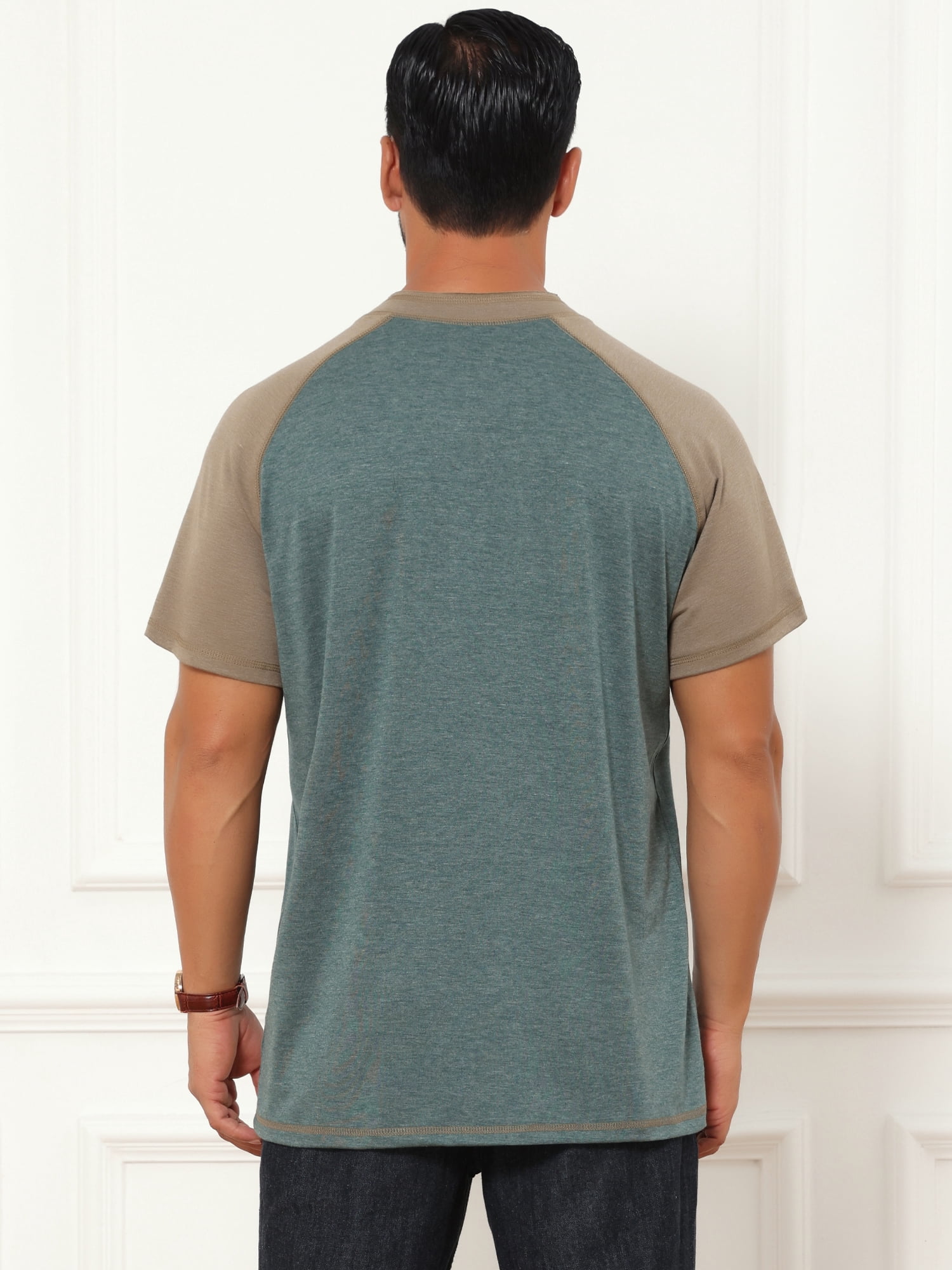DARING DIVA Men's Raglan Henley Retro Short Sleeve Button Down T-Shirt S Green