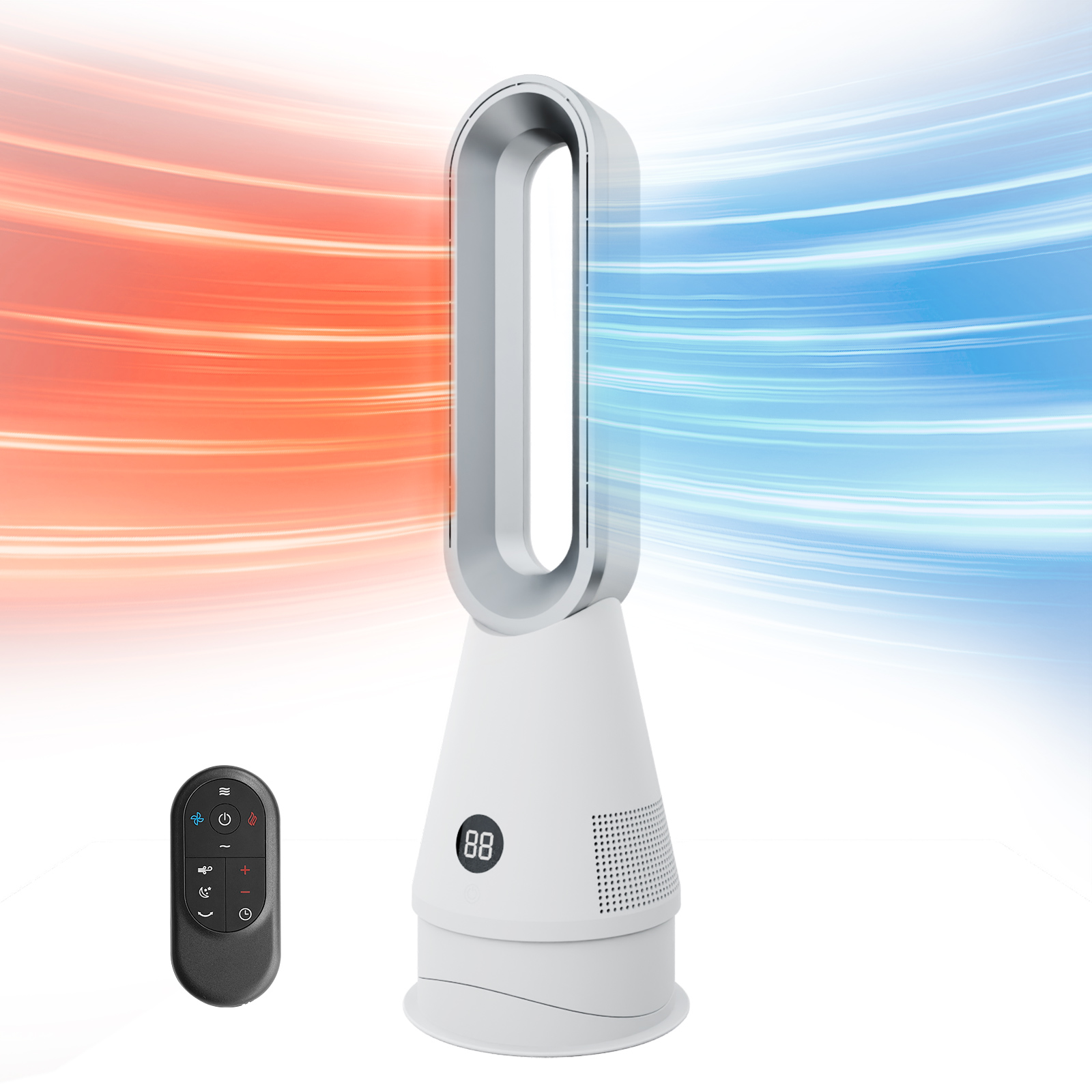 Faryuan 3-in-1 Bladeless Heater Tower Fan with Filter, 80° Oscillating 10-Speed Cooling Fan with Remote, 9H Timer & Fast Heating for Room