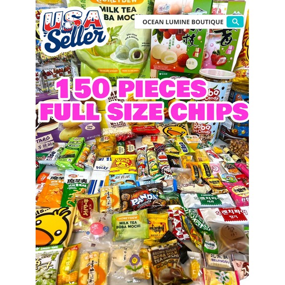 150 Piece With 1 Full Size Snack Variety Asian Snack Box Japanese Korean Chinese, Asian Treats Samplers