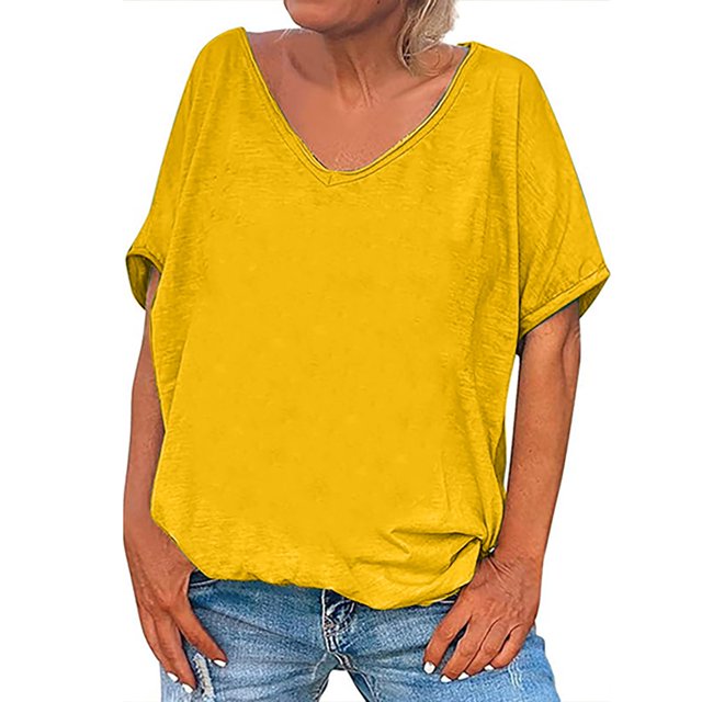 Timegard Womens Tops V Neck Short Sleeve Loose Blouse Summer Solid Color Casual Comfy Tops Basic Tee