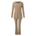 thumbnail image 4 of Kcodviy Women's Two Piece Knit Snow Apparel Women Matching Outfits Crew Neck Plus Rompers for Women Slit Hem Tee and Plus Size Pant Suits for Wedding Guest Pants Tracksuit Sets, 4 of 5