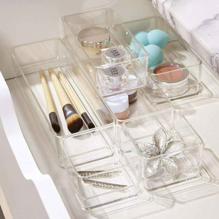 Stori SimpleSort 6-Piece Stackable Clear Drawer Organizer Set | 3 x 3 x 2 Square Trays | Small Makeup Vanity Storage Bins and Office Desk Drawer