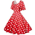 thumbnail image 4 of IROINNID Formal Dress for Women Wedding Guest Evening Night Party Dress Elegant Ladies Polka Puffy Short-Sleeved V-neck Printing High Waist Dress,Red, 4 of 8
