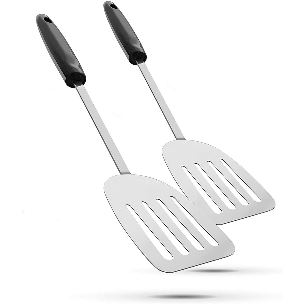 Stainless Steel Spatula Rustproof Heat Resistance Ergonomic Rubber Grip Long Handle NonSlip