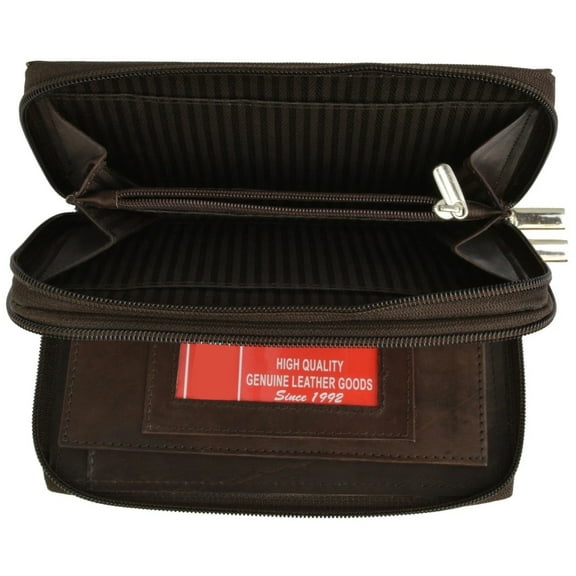 RFID Blocking Premium Leather Checkbook Secretary Accordion Wallet 2 Zipper Clutch Credit Card Organizer Hunter Leather