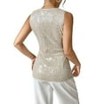 thumbnail image 4 of LWavelet Sequin V-Neck Sleeveless Tank Top Women Glitzy Party Night Out Trendy Tops Khaki S, 4 of 4