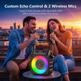 thumbnail image 6 of JAUYXIAN Karaoke Machine with 2 Wireless Microphones, 40W Bluetooth Speaker with 6.5" Subwoofer, RGB Party Lights, AUX/USB/TF Card, 6 of 9