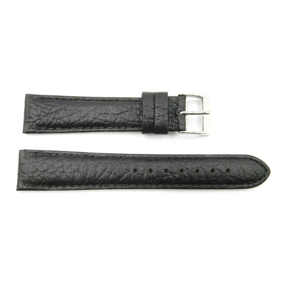 18mm Black Genuine Leather Textured Semi-Gloss Watch Band