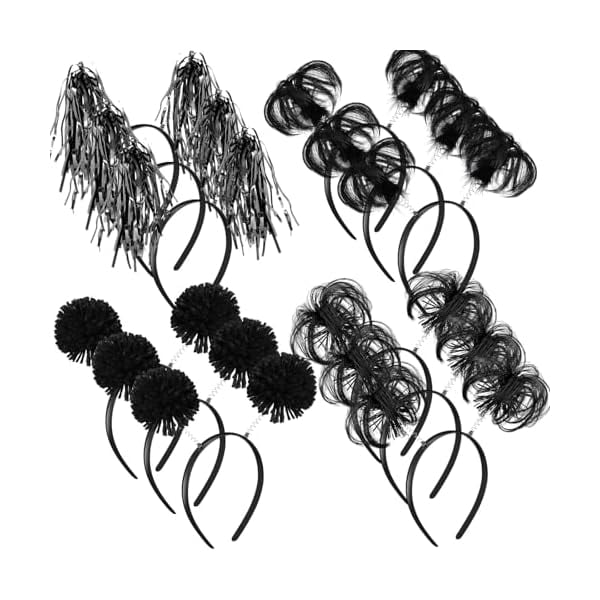 wonima44 Censen 12 Pcs Halloween Pom Pom Party Headbands Tinsel Ponytails Spirit Head Bopper Headwear for Christmas Birthday Holiday