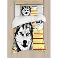 thumbnail image 3 of Alaskan Malamute Queen Size Duvet Cover Set, Portrait of Siberian Husky Hand Drawn Domestic Pet Dog Striped Backdrop, Decorative 3 Piece Bedding Set with 2 Pillow Shams, Multicolor, by Ambesonne, 3 of 3