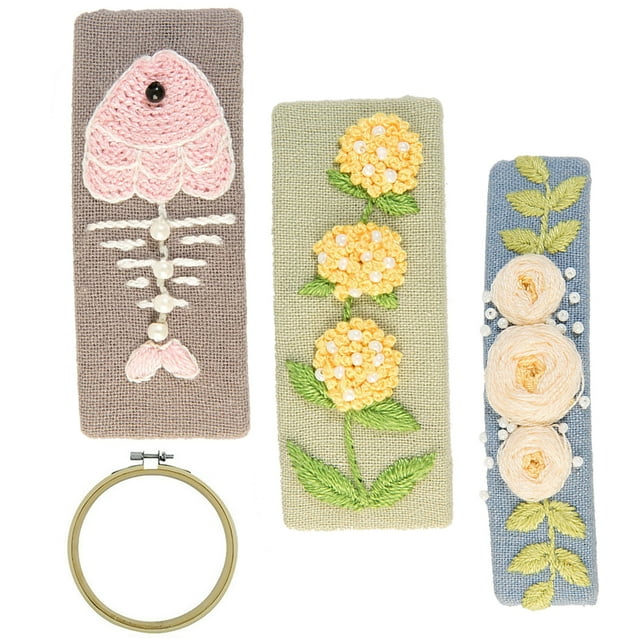 Coofit Embroidery Kit Creative Fish Floral Needlework Kit DIY Hair Clip with Hoop