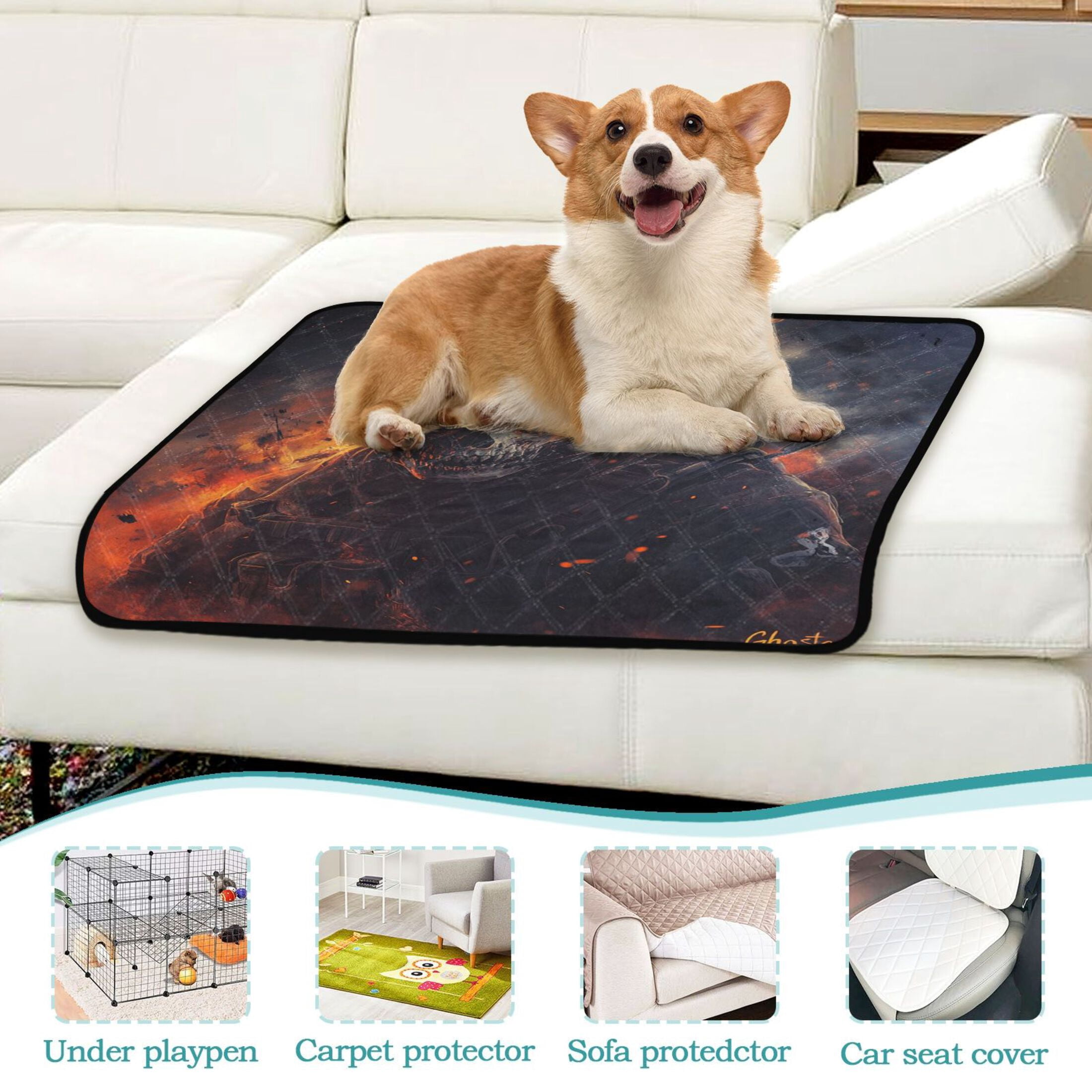 Qxltty Flaming Skull Mask Cat litter Pads Pet Set of 3 Diaper Mats Center Anti-leakage Layer Absorbent Soft and Comfortable