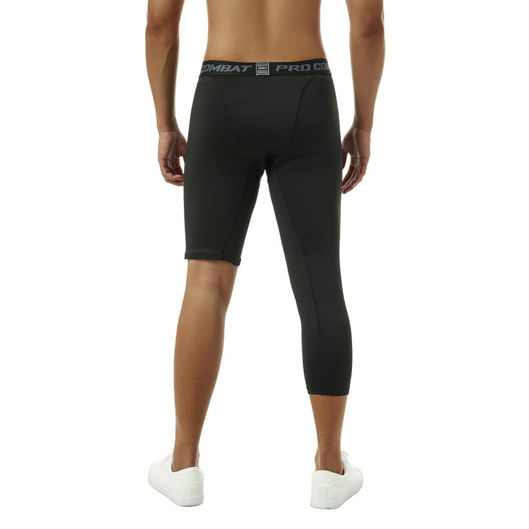 Wassery Men One Leg Compression Pants 3/4 Capri Tights Athletic Basketball  Leggings Workout Base Layer Underwear Asymmetric Length Sweatpants 