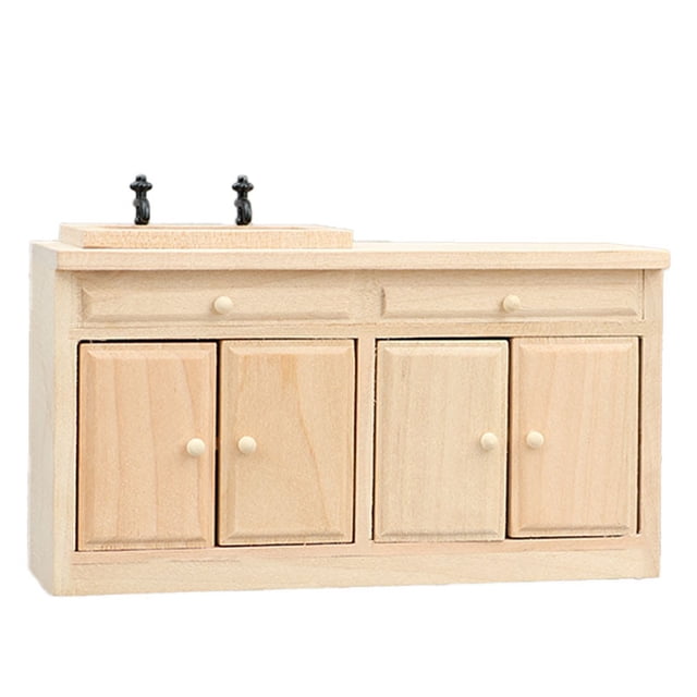 Mueble de casa de muñecas en miniatura para fregadero de cocina, armario de madera