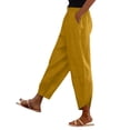 thumbnail image 4 of Summer Linen Pants for Women Harem Pants Barrel Trousers Straight Leg Pants Elastic Waist Trousers With Pockets Palazzo Loose Fit Split Hem Pants Capris Pants Boho Travel Pull-On Pants, 4 of 9