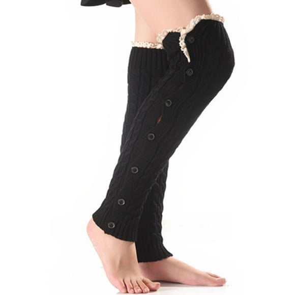 1 Paire Femmes Chauffe-Jambes Bouton Genou Chaussettes Chaudes Chauffe-Hiver Froid Hiver Temps Froid Manchette de Botte Habillage Décoration Décontracté Mode Élastique Noir