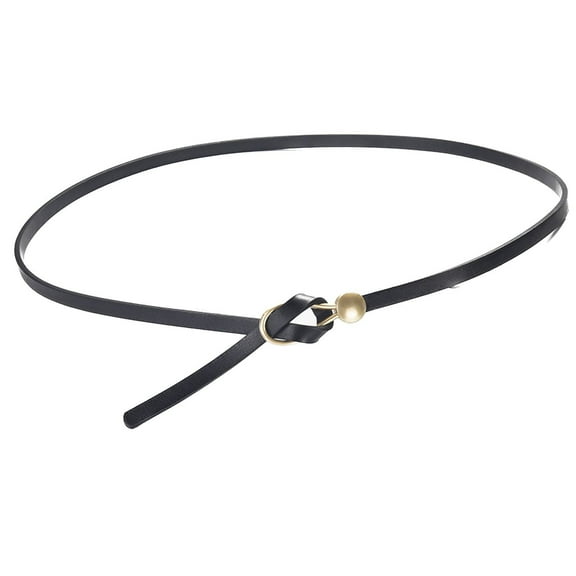 SWSMCLT Women's Faux Leather Belt For Dress Holeless Buckle Metal Belt Fashion Summer Skinny Casual Date Black Small-Large