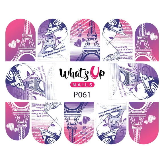 Whats Up Nails P061 I Heart Paris Water Decal Sliders for Nail Art Design