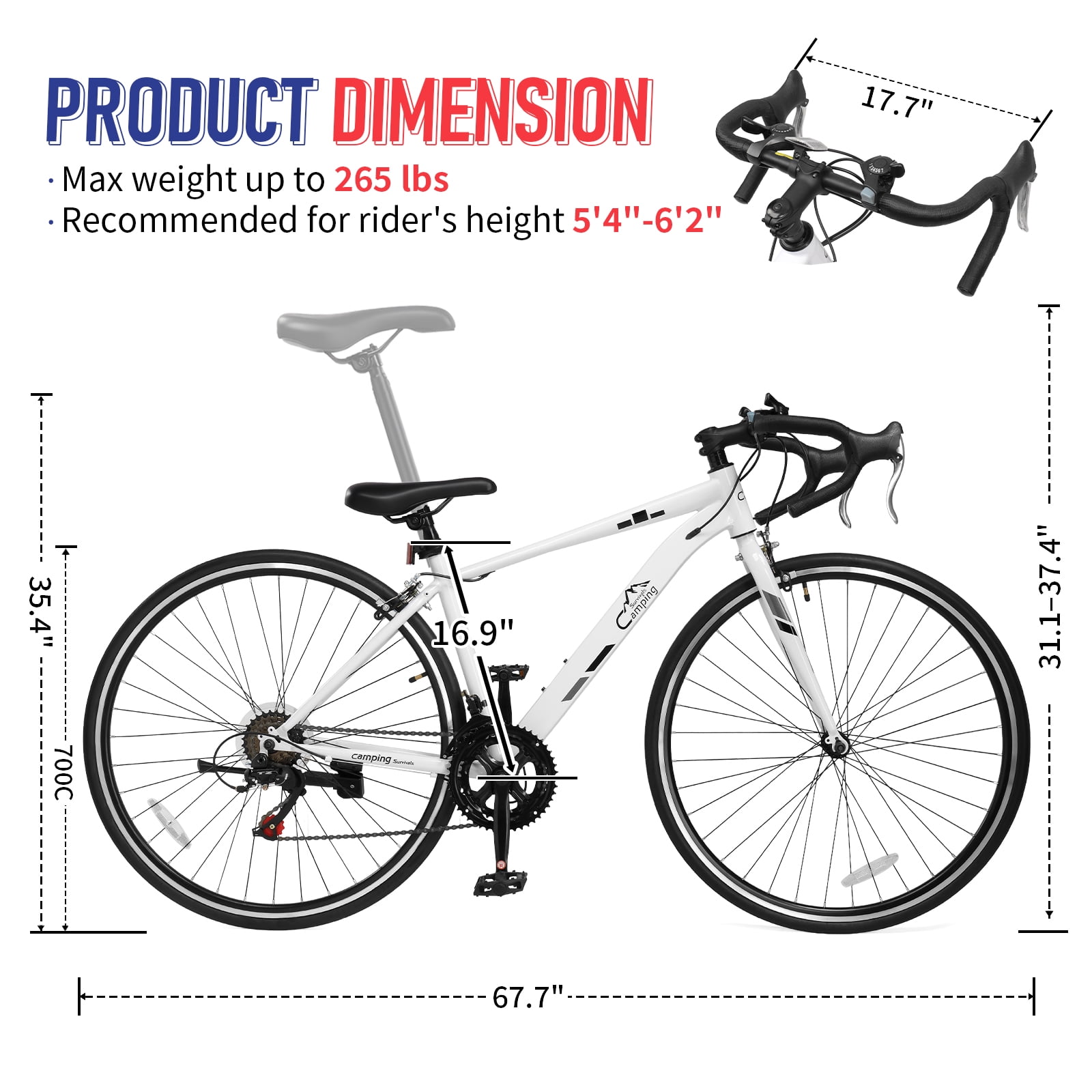 UBesGoo 700C Road Bike, 14 Speed Adults Bike, V Brakes, Drop Bar, White